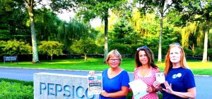 3 NY moms holding open letter to PepsiCo CEO Ms. Indra Nooyi at PepsiCo Global HQ in Purchase, NY