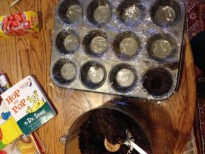 filling the muffin tin